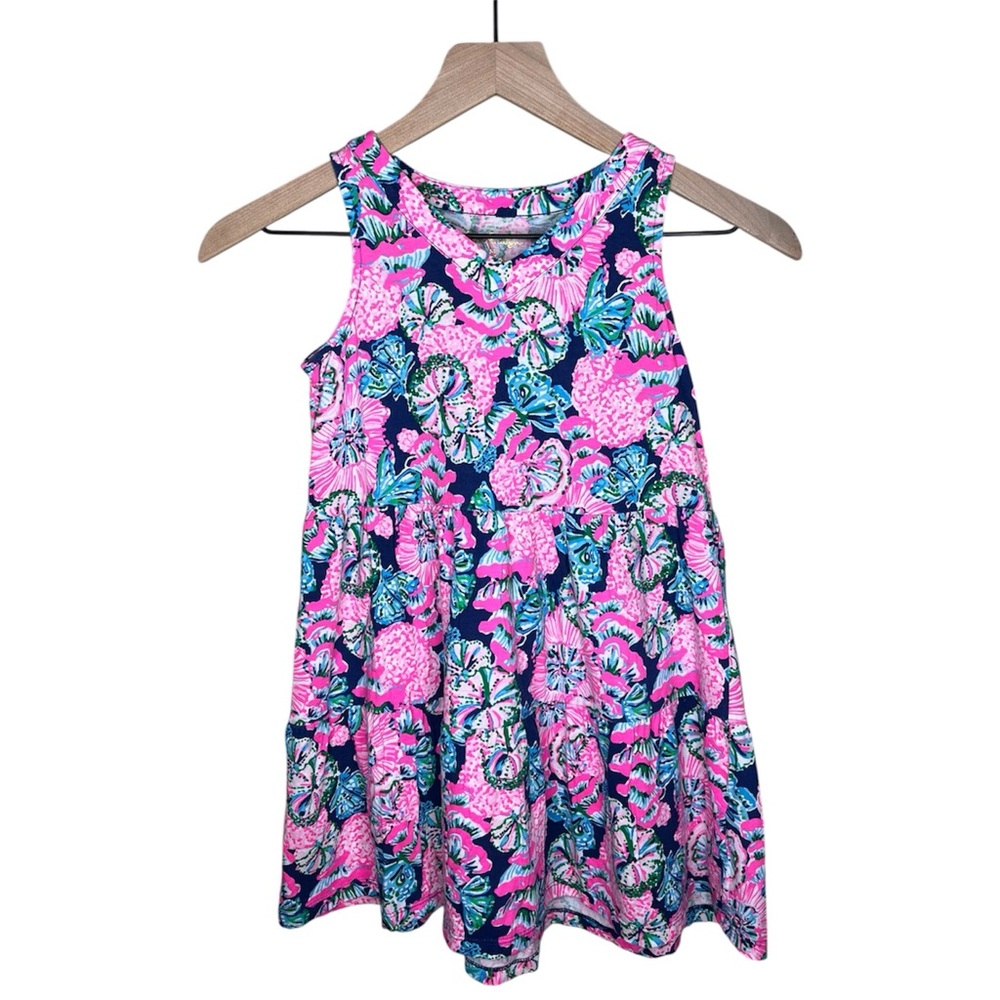 GIRLS MINI LORINA DRESS IN OYSTER BAY NAVY SHROOM Size 6-7 Medium